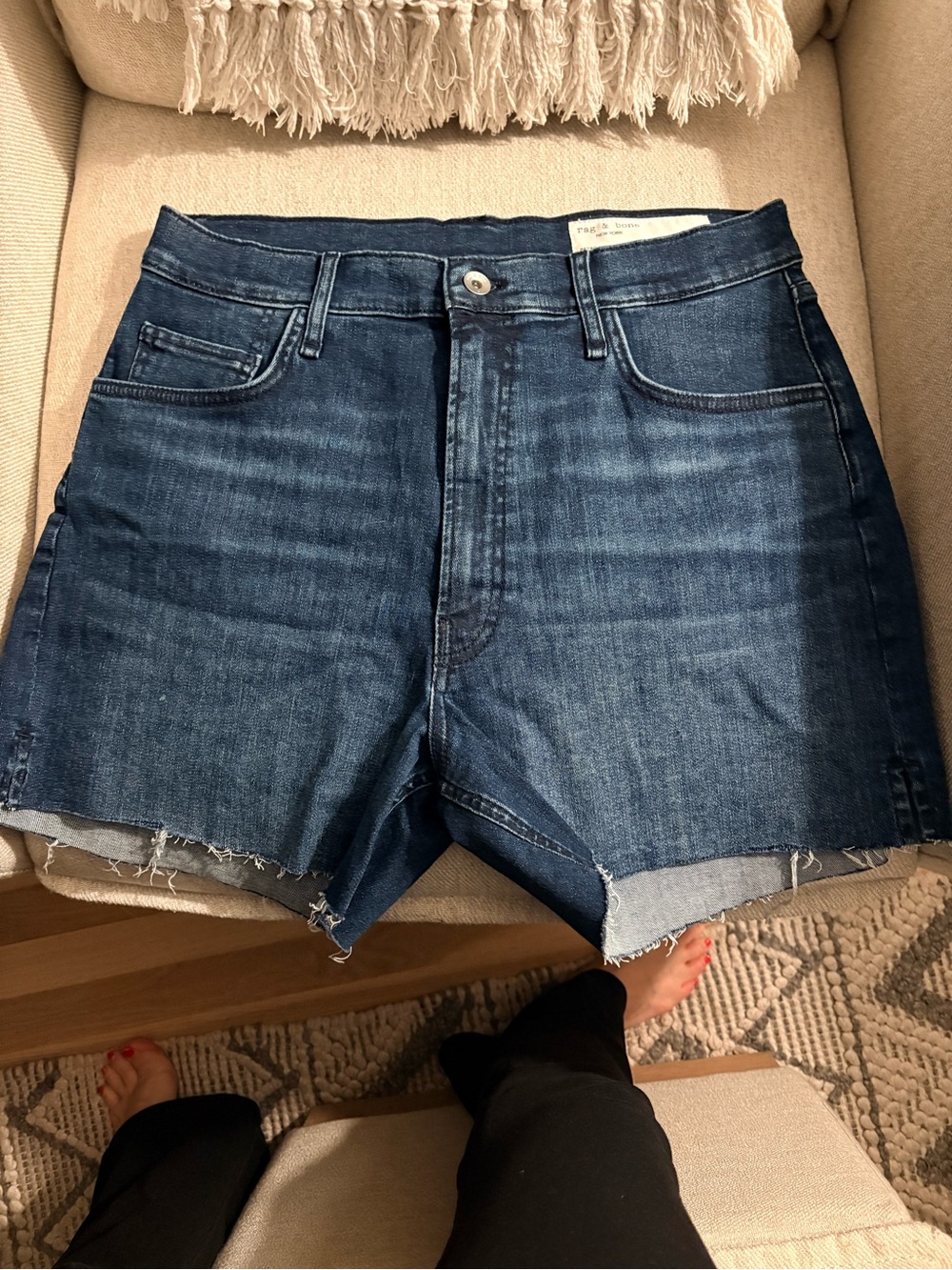 rag & bone Dark Blue High-Rise Denim Shorts